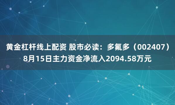 黄金杠杆线上配资 股市必读：多氟多（002407）8月15日主力资金净流入2094.58万元